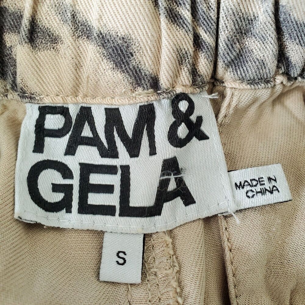 Pam & Gela Jogger Pants Womens Size Small Tiger Stripe Elastic Waist Cargo Brown - Picture 10 of 12